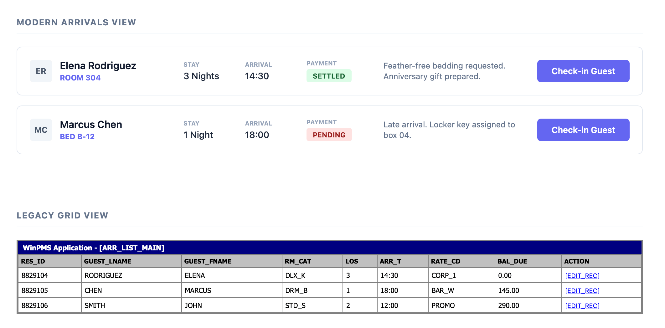Modern vs Legacy Arrivals View