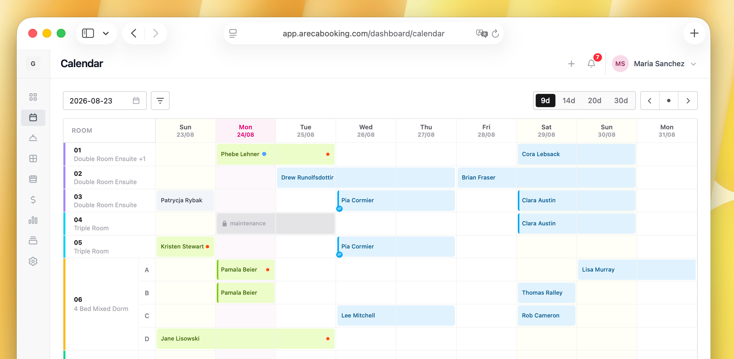 Visual reservation calendar