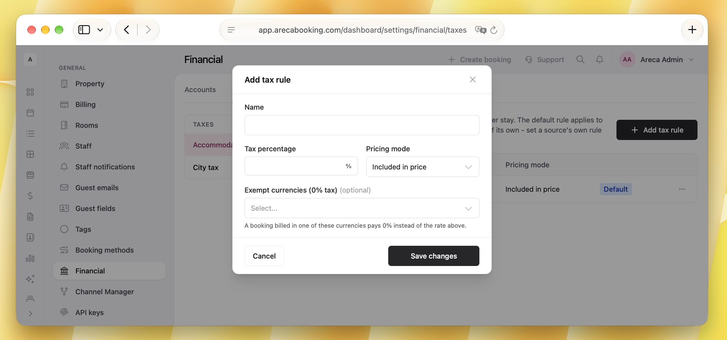 Accommodation tax rule setup