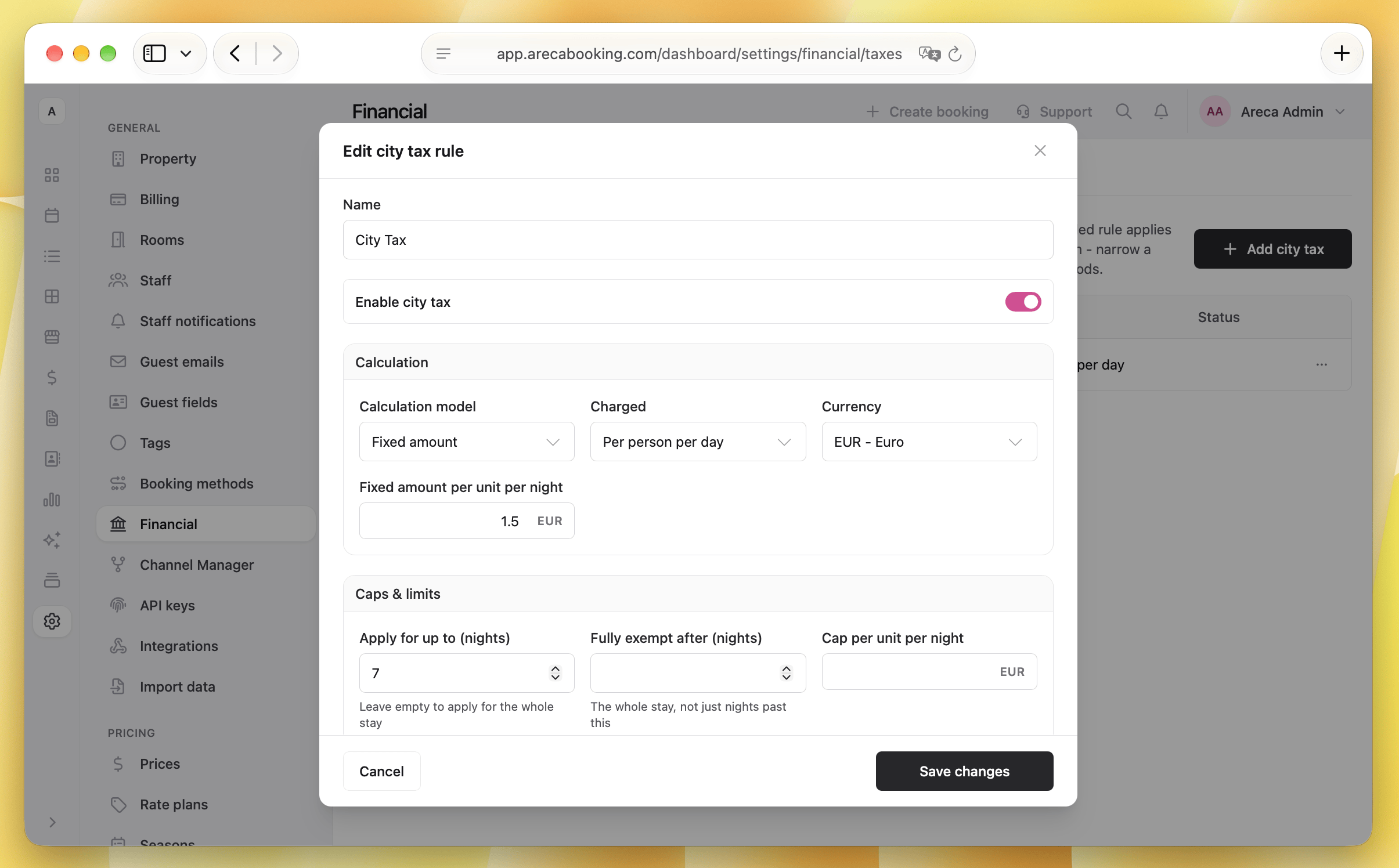 City tax rule setup