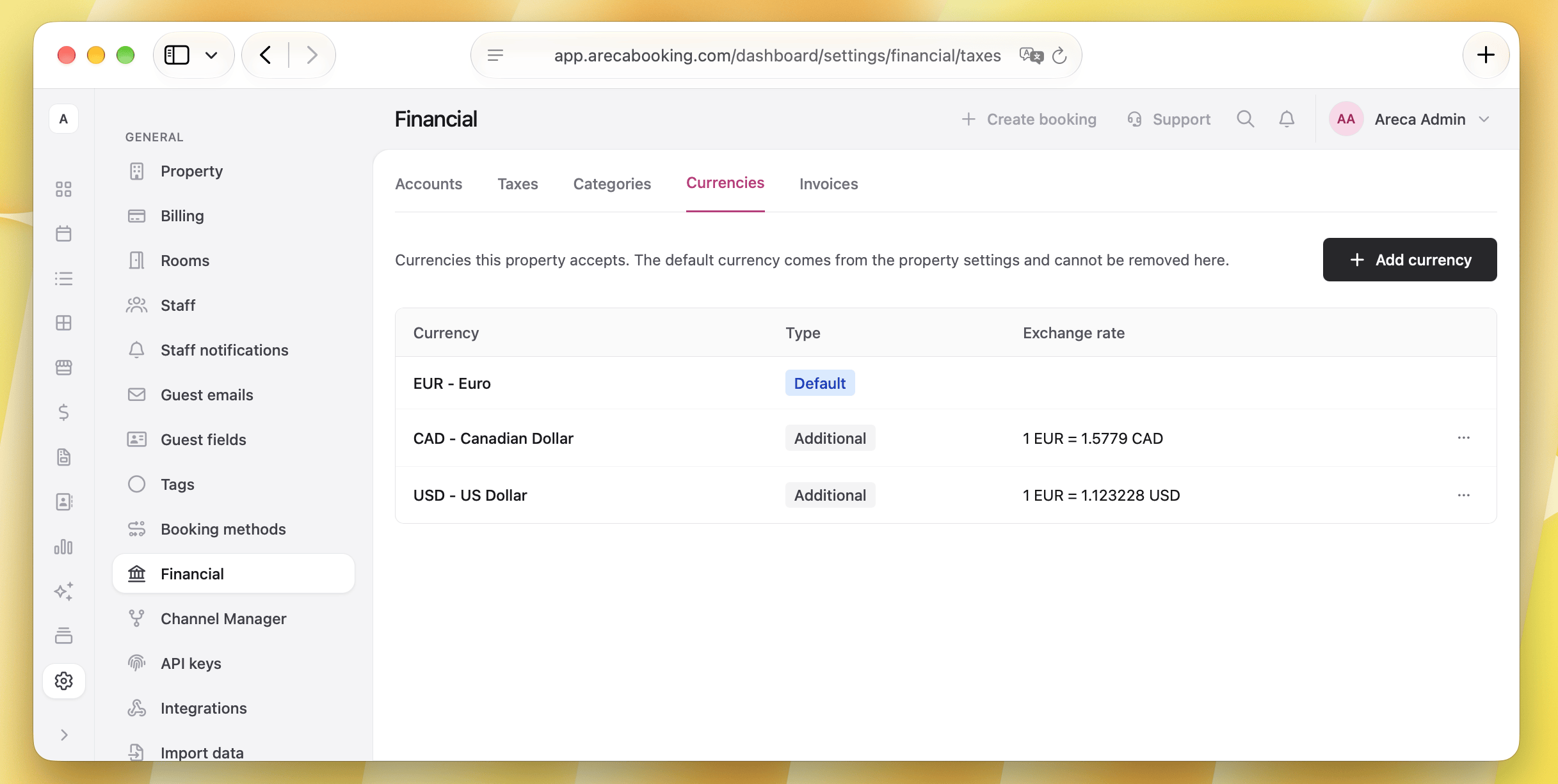 Currencies setup