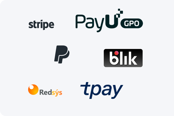 Stripe, PayU, PayPal — you choose